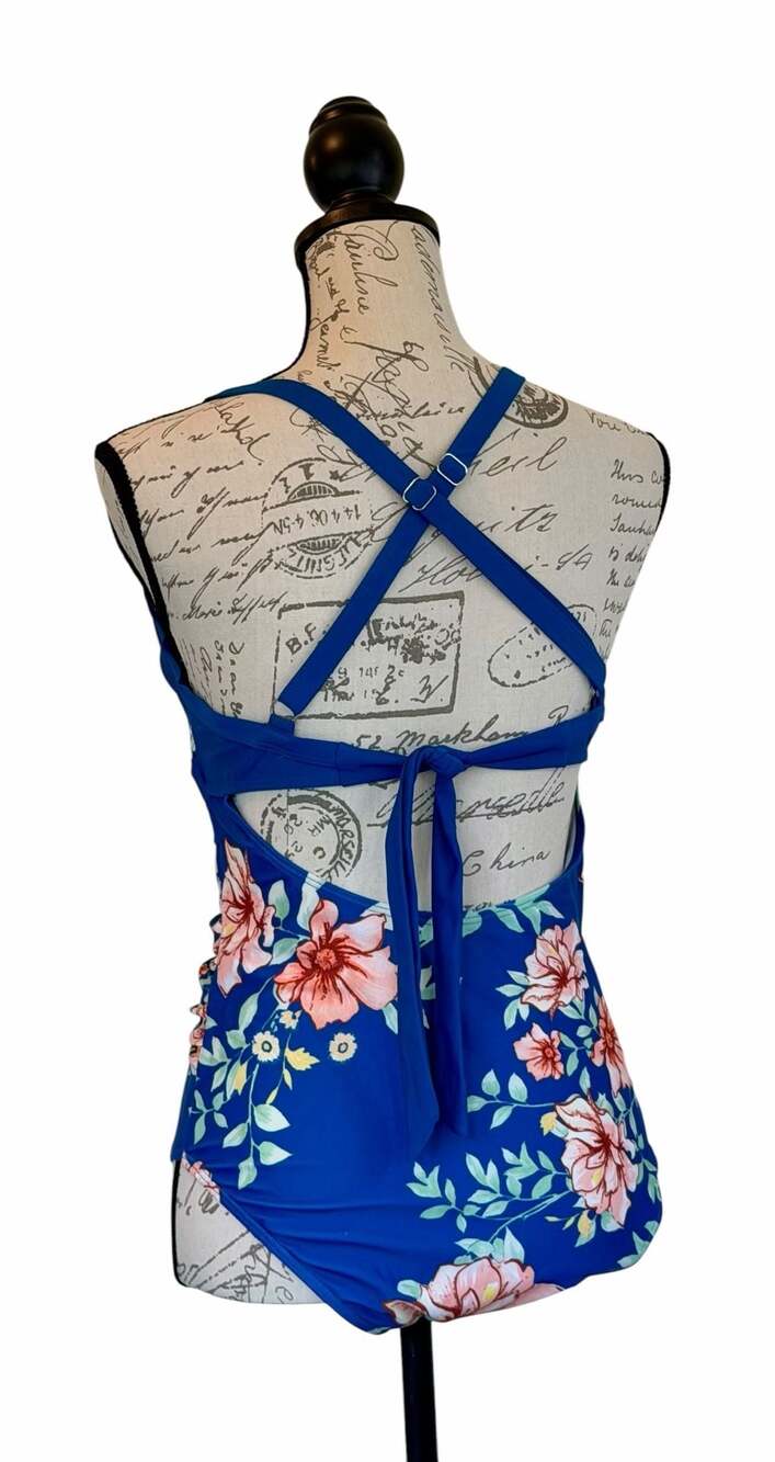 Eomenie Women's One-Piece Cutout Floral Swimsuit with Wrap Tie Back - Picture 7 of 11